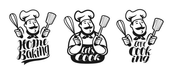 Cooking Labels Set Bakery Concept Emblem Food Typography Vector Illustration — Stock Vector