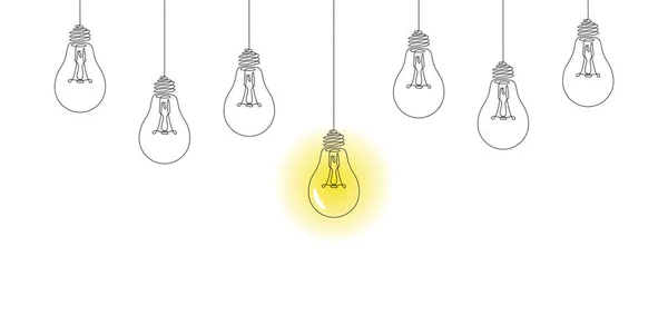 Light Bulbs Hanging One Glowing Creative Idea Business Concept Vector — Stock Vector