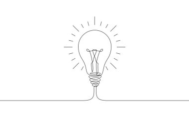 Sürekli bir çizgi halinde parlayan bir ampul çiziyor. Vektör illüstrasyon minimalizm kavramı