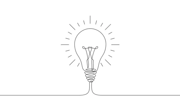 Continuous One Line Drawing Glowing Light Bulb Vector Illustration Minimalism — Stock Vector