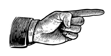 Erkek el vektörünü işaret ediyor. Forefinger yönetiyor. İş konsepti. Eski usul eskiz