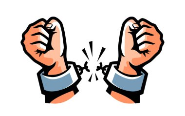 Zincirleri ya da zincirleri koparan iki eli birbirine kenetlenmiş. Sembol özgürlüğü. Protesto kavramı