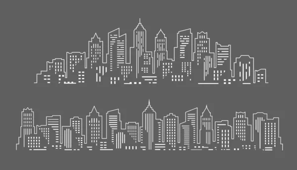 Set City Silhouettes Cityscape Linear Style Building Town Skyline Panorama — 스톡 벡터