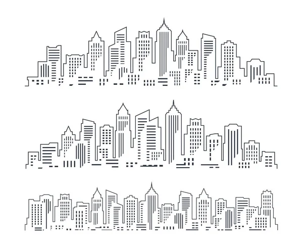 Modern Cityscape City Buildings Skyscrapers Outline Drawing Urban Construction Real — стоковый вектор