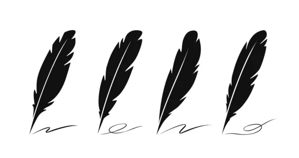 Feather Pen Ink Symbol Writing Concept Icon Set Vector — Stock Vector