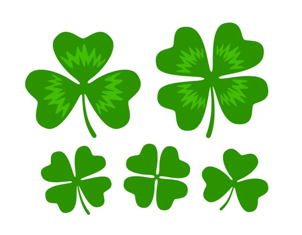 Four Leaf Clover Shamrock Good Luck Success Symbol Set Decorative — Stock Vector