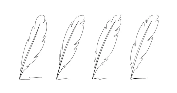 Feather Pen Icon Set Write Simple Symbol Continuous Line Vector — Stockvector