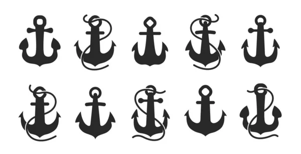 Schip Anker Icon Set Geïsoleerd Witte Achtergrond Cruise Zeilen Symbool — Stockvector