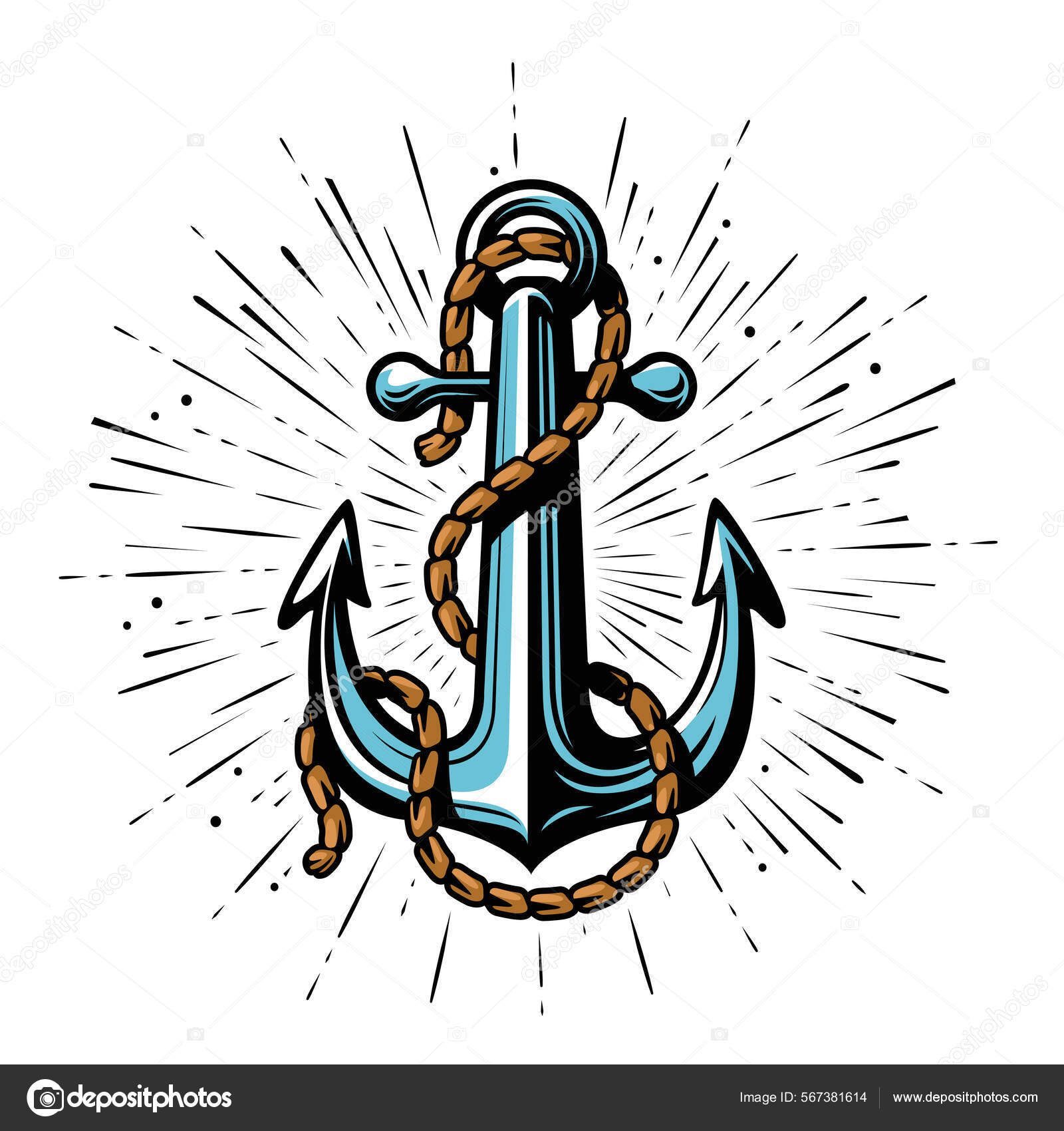 Nautical Anchor Rope Marine Theme Seafaring Symbol Vector