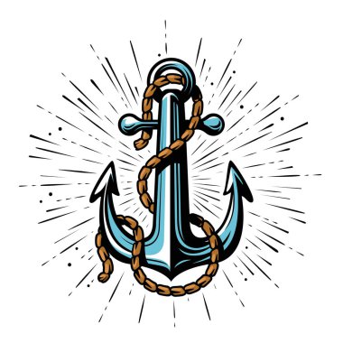 İpli deniz çapası. Denizcilik teması, denizcilik sembolü. Vektör illüstrasyonu
