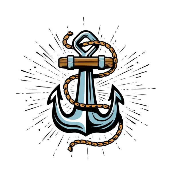 ロープのシンボルを持つ船アンカー 海の概念は シールエンブレム ベクターイラスト — ストックベクタ