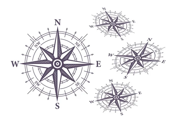 Nautical Wind Rose Symbol Vintage Compass Vector Illustration — Stock Vector