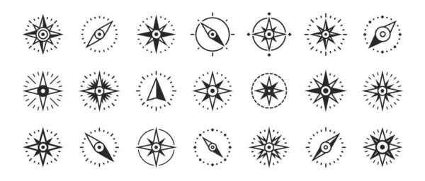 Symbole Boussole Navigation Ensemble Icônes Rose Des Vents Nautique Position — Image vectorielle