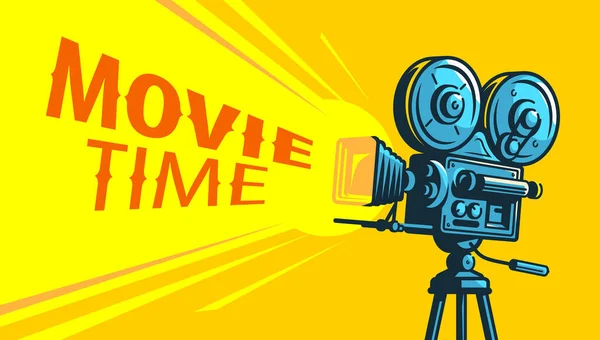 Cinema Movie Poster Design Movie Time Banner Vector Retro Film — Stock Vector