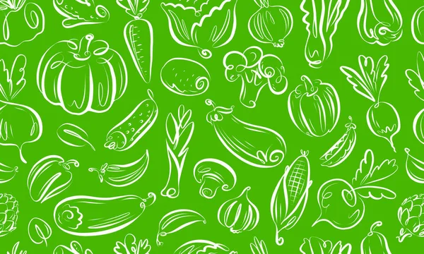 以蔬菜和健康食品为主题的无缝图案 农业有机概念 背景矢量说明 — 图库矢量图片