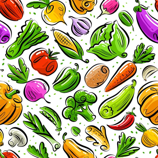 Antecedentes Vegetales Alimentos Saludables Concepto Orgánico Granja Ilustración Vector Patrón — Vector de stock