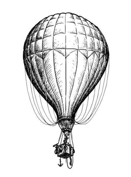 Vintage Varmluftsballong Med Korg Isolerad Vit Bakgrund Resor Äventyr Flygning — Stock vektor
