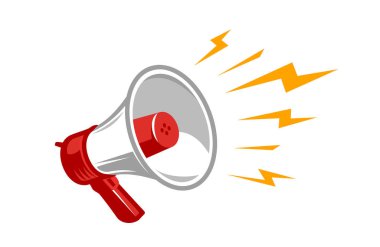Megafon, yıldırımlı hoparlör. Reklam sembolü. Pazarlama konsepti vektör illüstrasyonu