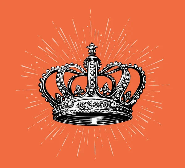 Crown Sketch King Royal Symbol Vector Illustration Drawn Vintage Engraving — Stock Vector