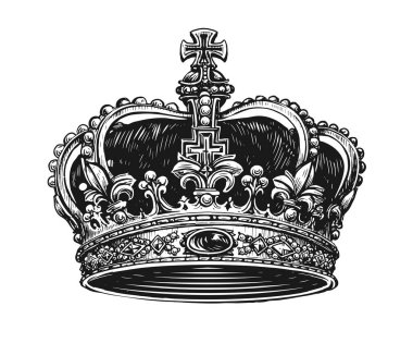 King Crown vektörü. El çizimi, klasik gravür.