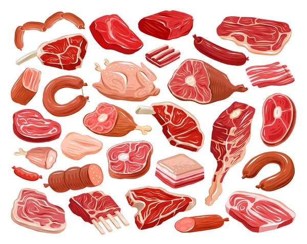 Conjunto Carne Aislada Sobre Fondo Blanco Granja Concepto Alimentos Ecológicos — Foto de Stock