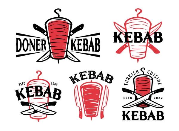 Logo Donera Kebaba Turecki Arabski Fast Food Restauracja Etykieta Zestaw — Wektor stockowy