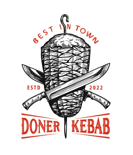 Kebab Poste Restaurante Comida Turca Árabe Cuspo Rotativo Com Carne — Vetor de Stock