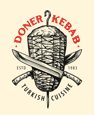 Et kebabı ızgara. Türk turşu menüsü. El çizimi klasik taslak vektör çizimi