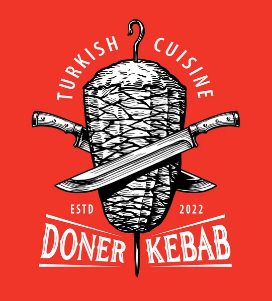 Kebab Vetor Cartaz Carne Grelhada Restaurante Fast Food Turco Árabe — Vetor de Stock
