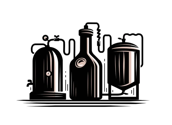 Apparecchiature Industriali Provenienti Serbatoi Rame Distillazione Dell Alcol Distilleria Simbolo — Vettoriale Stock
