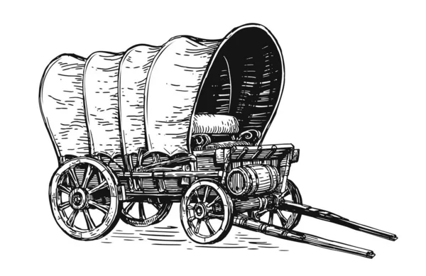 Covered Wagon Hand Drawn Sketch Wild West Concept Vintage Transport — Stock vektor