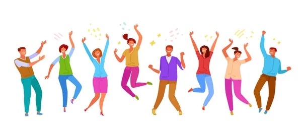 Happy People Rejoice Raised Hands Smiling Positive Men Women Party — Vector de stock