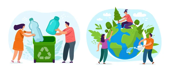 People Green Planet Environment Earth Day Nature Ecology Protection Concept — Stock Vector