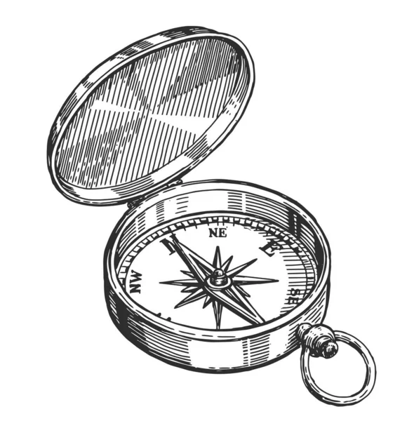 Vintage Travel Compass Navigation Wind Rose Sketch Engraving Vector Illustration — Διανυσματικό Αρχείο