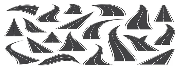 Bending Asphalt Roads Highways Roadway Winding Road White Markings Icon — 图库矢量图片