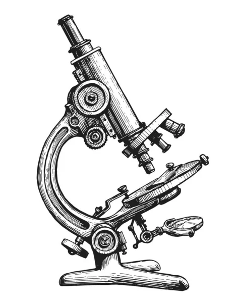 Ručně Kreslený Skica Vintage Mikroskop Lékařské Testy Chemická Laboratoř Izolovaná — Stockový vektor
