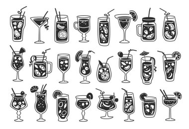 Drink and alcohol icon set vector. Cocktails with fruits and berries. Symbol collection for restaurant or bar menu