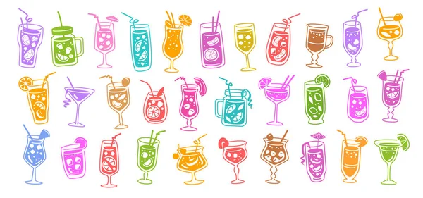 Alcohol Juice Cocktails Icon Set Summer Holiday Beach Party Concept —  Vetores de Stock