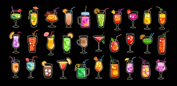 Cocktails Juices Alcohol Drinks Icon Set Collection Glasses Menu Restaurant —  Vetores de Stock