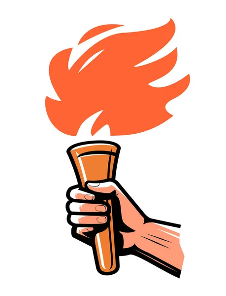 Torch Blazing Fire Hand Emblem Isolated Flaming Torch Badge Symbol — Stock Vector