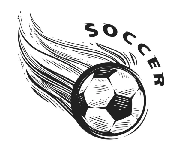 Flying Fire Soccer Ball Sports Emblem Isolated Hand Drawn Sketch — Stock Vector
