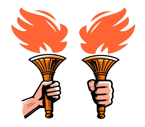 Палаюча Емблема Факела Факел Вогнем Полум Символ Просвітлення Або Іконка — стоковий вектор