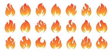 Flame, red hot bonfire set vector icons. Blazing, burning heat fire symbol. Ignition concept. Vector isolated