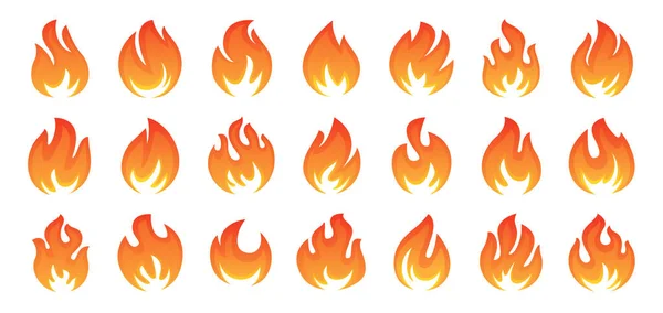 Flame Red Hot Bonfire Set Vector Icons Blazing Burning Heat — Stockový vektor