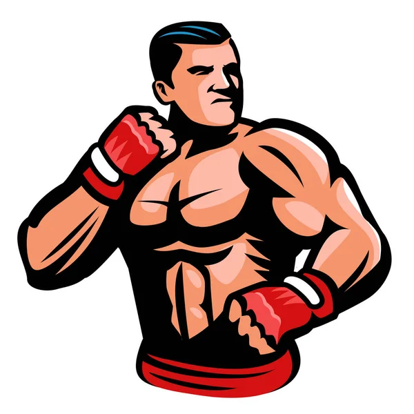 Fighter Boxing Gloves Design Element Sports Emblem Muscular Boxer Mascot — Vector de stock