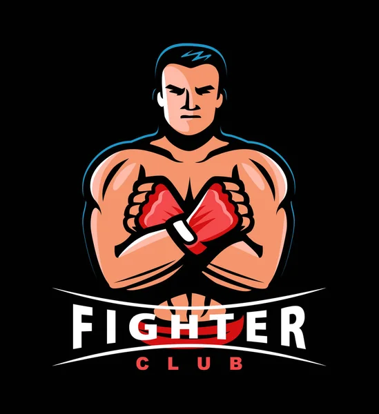 Fighter Boxer Gloved Fists Fight Club Boxing Kickboxing Strength Sport — Stock Vector