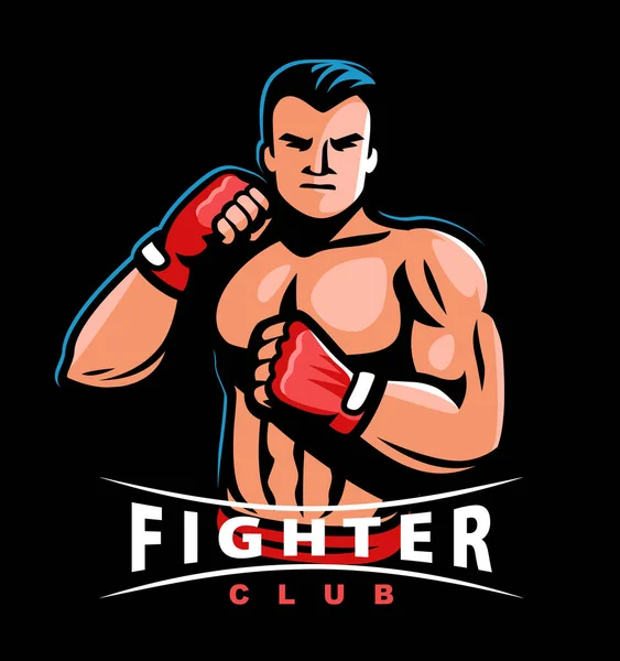 Fighter Boxing Gloves Sports Emblem Muscular Boxer Wrestler Bodybuilder Mascot — 图库矢量图片