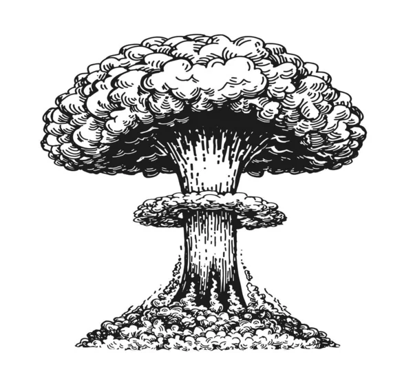 Nuclear Explosion Atomic Bomb Mushroom Cloud Sketch Radiation Destruction Weapon — Vetor de Stock