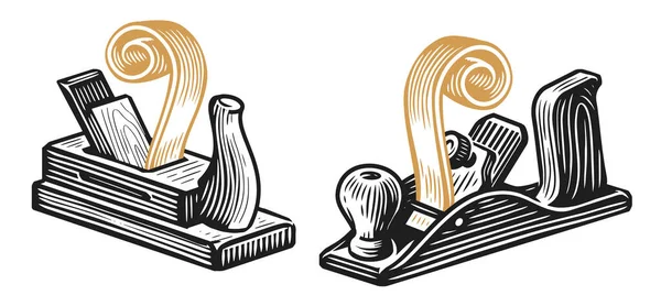 Символ Плоскости Соединения Стружки Плотницкие Работы Деревянная Мастерская Логотип Столярной — стоковый вектор