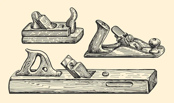 Hand Jointer Sketch Vintage Style Woodworking Carpenter Tool Vector Illustration — Vetor de Stock